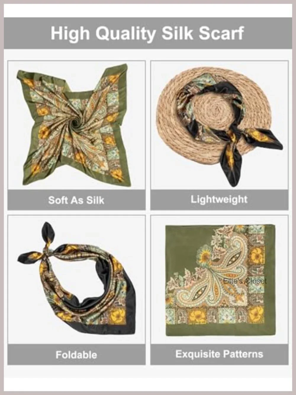 Two 35-Inch Square Satin Head Scarves for Women Hair Wrapping and Neck Wear